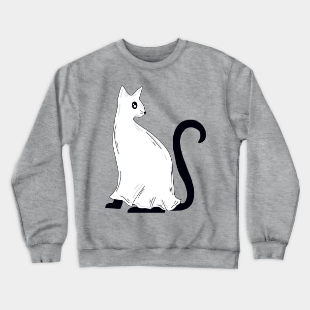 Mystery Ghost Cat With Dark Gray Background Crewneck Sweatshirt by missmann